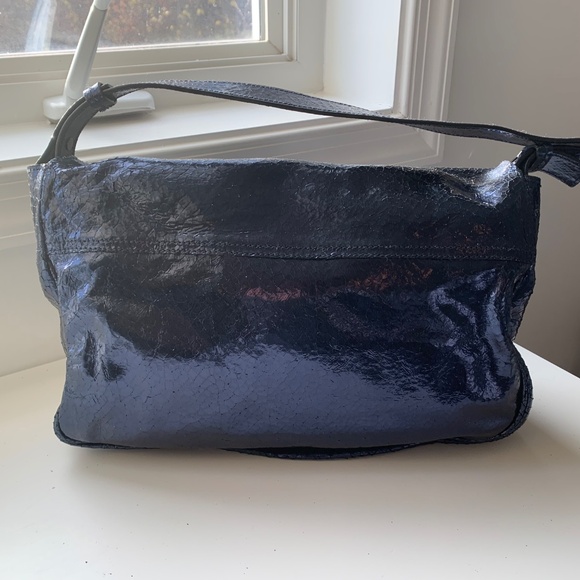 Mulberry Bayswater Clutch Cracked Metal Navy Blue Shoulder Bag - Picture 2 of 4